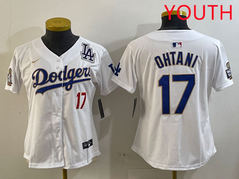 Youth Los Angeles Dodgers #17 Ohtani White Gold Game 2025 Nike MLB Jersey style 4